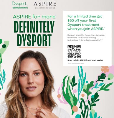 Save on Dysport, 50 dollars off, next treatment, 2025